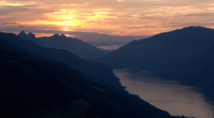 Sunset on Walensee seen from Flumserberg