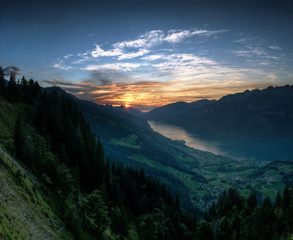 Obraz premium Sunset on Walensee seen from Flumserberg