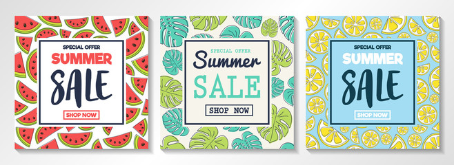 Summer Sale - set of colourful posters. Vector.