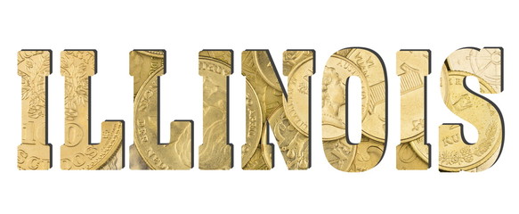 Illinois. Shiny golden coins textures for designers. White isolate
