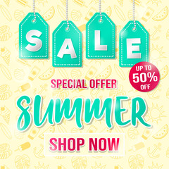 Summer Sale - vibrant poster with decorative background. Vector.