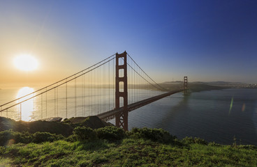 Sunrise view of the famous and beautiful Golden Gate Bridge