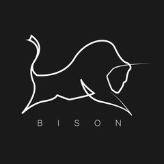 Bison logo, One line, design silhouette. A simple, memorable bison logo is made in the style of one line. Vector illustration buffalo, design silhouette © SergeyBitos