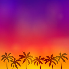 Fototapeta na wymiar Summer sunset - multicoloured background with palms. Vector.