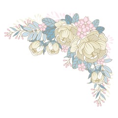 Vector flowers, floral bouquet, leaves and twigs. Composition for a wedding or a postcard. Vector illustration.