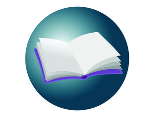 realistic open empty violet book icon or button on blue circle, vector illustration