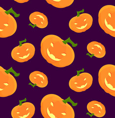 Pattern for Halloween with a laughing pumpkin. A seamless pattern for celebratory Halloween festivities with laughing pumpkins.