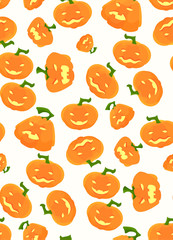 Pattern for Halloween with a laughing pumpkin. A seamless pattern for celebratory Halloween festivities with laughing pumpkins.