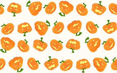Pattern for Halloween with pumpkins and different emotions on them. A seamless pattern for holiday organization Halloween with pumpkins that smile, sad, angry and do not understand what is happening.