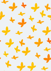 Pattern of orange and yellow butterflies flying upwards. Seamless pattern of flying butterflies for paper embossing, bright colors and gentle shapes from simple shapes.