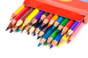 Number of colored pencils in a box isolated on white background