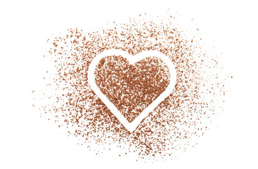 Composition with cocoa powder on white background