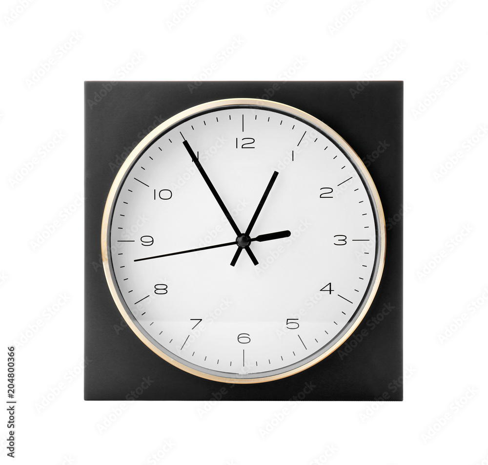 Poster Big clock on white background. Time change concept