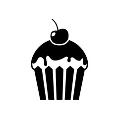 Black cupcake icon. Cupcake with cherry on top.