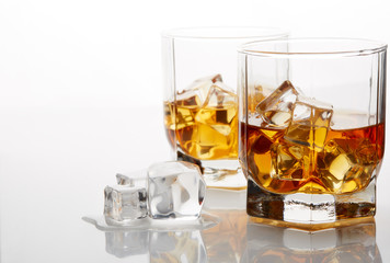Whiskey glasses with ice.