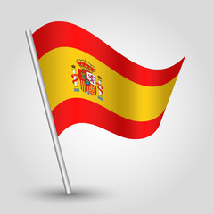 vector waving simple triangle spanish flag on slanted silver pole - icon of spain with metal stick
