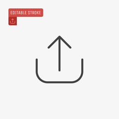 Outline Upload icon isolated on grey background, for website design, mobile application, logo, ui. Editable stroke. Vector illustration. Eps10.