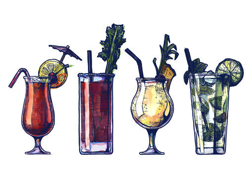 watercolor alcohol cocktails set