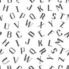 Hand drawn Uppercase letters seamless pattern. Vector illustration. Black and white.