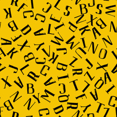 Hand drawn Uppercase letters seamless pattern. Vector illustration. Black on yellow
