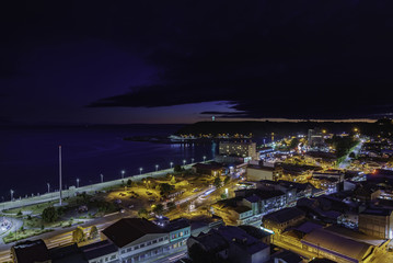 Panoramic night photo of the west downtown of the City of Puerto Montt