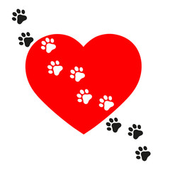 illustration of dog tracks on background of heart © elena3567