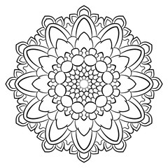 Contour mandala for color book. Monochrome illustration. Symmetrical pattern in a circle. A beautiful image for scrapbook. The template for printing on fabric. Picture for meditation and relaxation.