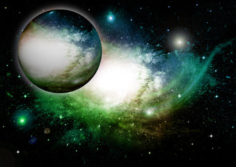 Stars, dust and gas nebula in a far galaxy