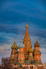 Fototapeta na wymiar Saint Basil's Cathedral on Red Square, Moscow, Russia at sunset with dark colorful sky above