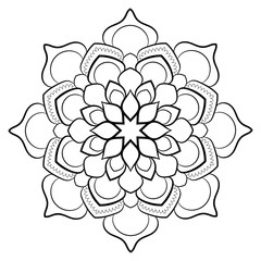 Contour mandala for color book. Monochrome illustration. Symmetrical pattern in a circle. A beautiful image for scrapbook. The template for printing on fabric. Picture for meditation and relaxation.