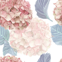 Hydrangea watercolor seamless pattern. Beautiful vintage floral seamless background for your design.