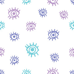 Schattig ogen naadloos patroon. Hand getrokken doodle ogen met wimpers op witte achtergrond. Funky kitsch patroon voor uw ontwerp.