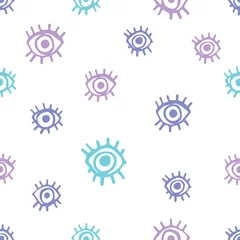 Wall murals Eyes Cute eyes seamless pattern. Hand drawn doodle eyes with lashes on white background. Funky kitsch pattern for your design.