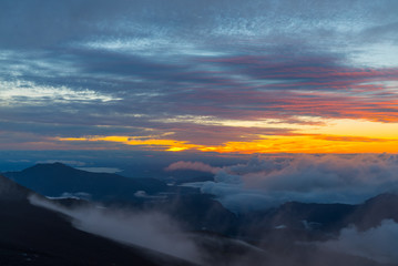 Sunset landscape in the heights of the Antillanca Volcano, in Puyehue. South of Chile