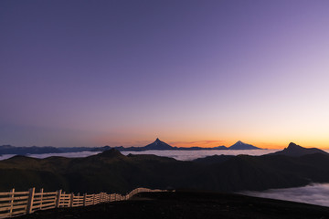 Natural landscape of the Andes mountain range, seen from the Antillanca volcano in Osorno, Chile