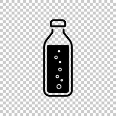 bottle of water with bubbles, simple icon. On transparent background.