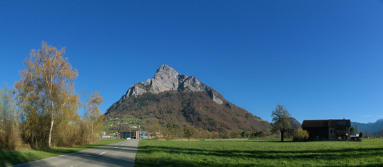 The Gonzen, angular mountain face seen from Sargans