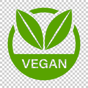 Vegan label badge vector icon in flat style. Vegetarian stamp illustration on isolated transparent background. Eco natural food concept.