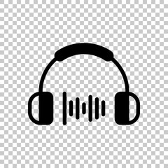 Headphones and music wave. Medium volume level. Simple icon. On transparent background.
