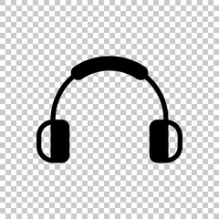 Headphones and music. Mute volume. Simple icon. On transparent background.