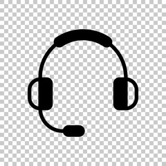 Headphones with microphone. Support service. Simple icon. On transparent background.