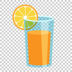 Orange fruit juice vector icon in flat style. Orange citrus cocktail drink illustration on isolated transparent background. Tropical food concept.