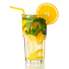 Glass lemonade lemon orange with mint