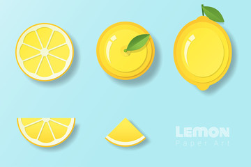 Set of lemons in paper art style , vector , illustration
