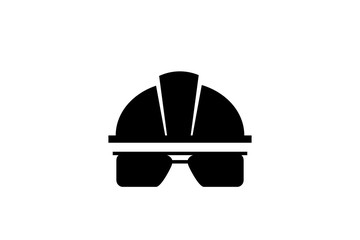 Individual protection means . Helmet, helmet, goggles. worker security icon. Vector