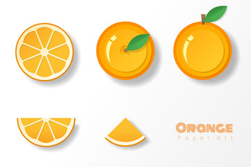 Set of oranges in paper art style , vector , illustration
