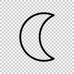 Simple moon. Weather symbol. Linear icon with thin outline. On transparent background.
