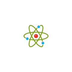 Vector illustration. Atom icon. Proton and electron and orbits. Colour icon. Science icon.