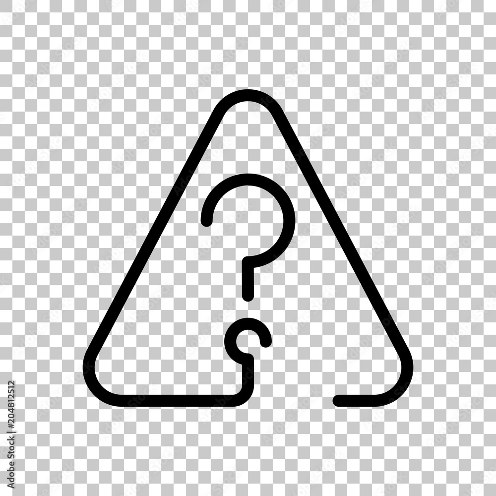 Poster question mark in warning triangle. linear icon with thin outline. one line style. on transparent bac