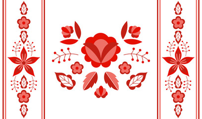 Polish folk pattern vector. Floral ethnic ornament. Slavic eastern european print. Red flower design for lumbar pillow case, gypsy interior textile, boho blanket, bohemian rug, wedding card.